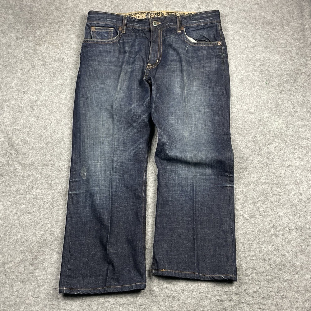 C7P‎ Jeans Mens 38x30 Crosby Relaxed Straight Denim Contrast Stitch Dark Wash